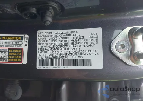 2021 Honda Cr-V Awd Ex-L from USA, damaged, VIN 5J6RW2H89ML021780